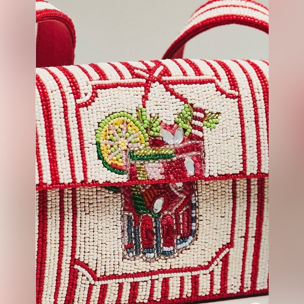 Anthropologie The Fiona Beaded Bag Red and White - Picture 2 of 4